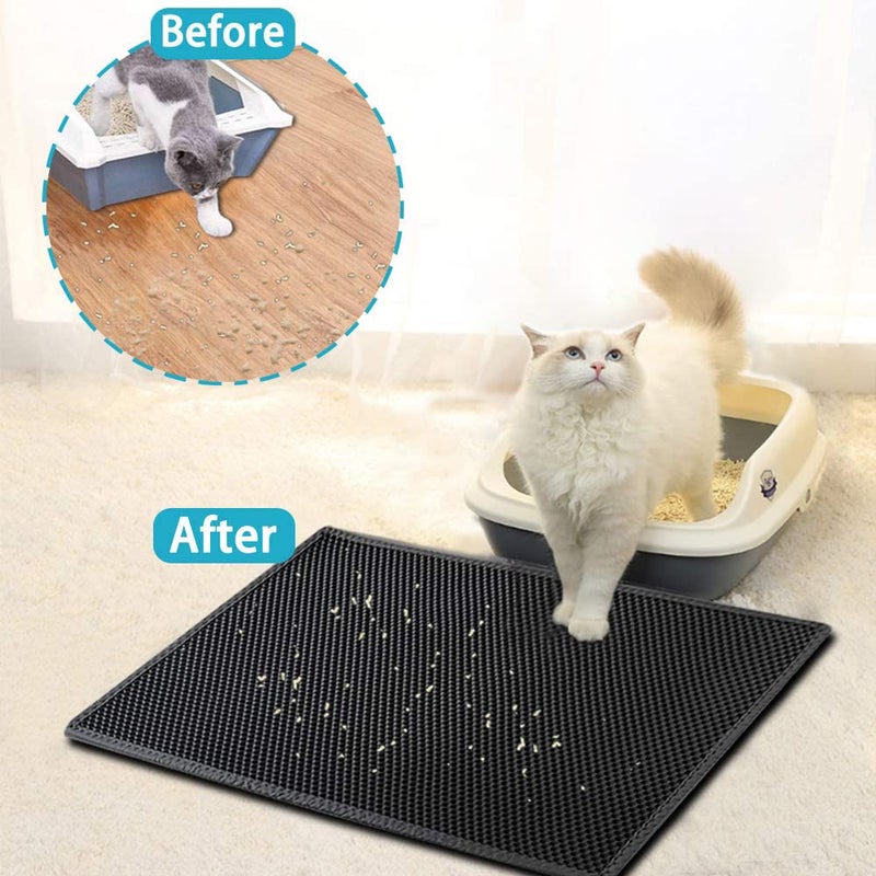 kaxionage Large Cat Litter Box Mat: Easy Clean Kitty Litter Trapping Mat for Floor, Plastic Cat Box Pad (24 * 30in-Black-1) - Image 2